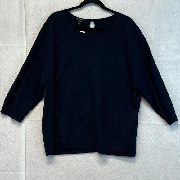NWT TALBOTS WOMAN Sweater 3X Navy Blue Pure Cashmere Crew Neck Quiet Luxury NEW - Picture 1 of 11